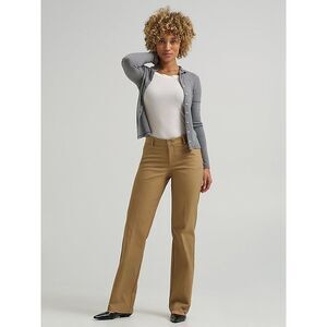 Lee Flex Motion Trouser Pants Womens 18 Long Khaki Brown Wide Leg Ultra Lux NEW